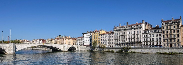panoramic view of lyon city and saone river