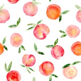 seamless pattern of hand made watercolor peaches / painted summer design with fruits