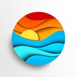 sunset in the sea. stylized vector icon illustration