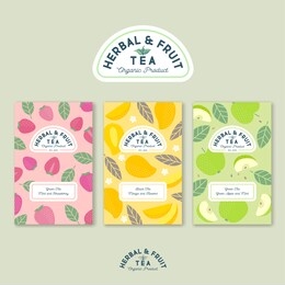 herbal and fruit  tea logo. tea label.  fruit, berries, leaves and flowers backgrounds. letters. logo and fruit patterns for packaging. 