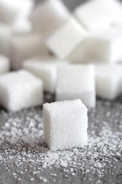 close up sugar cube on gray background