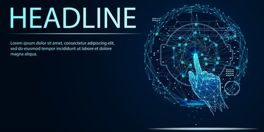 innovations systems connecting people and robots devices. future technologies in automatics cyborg systems and computers industry. polygonal futuristic design for web site, mobile app