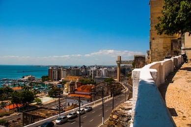 salvador, bahia, brazil: lacerda elevator and all saints bay baia de todos os santos in salvador.