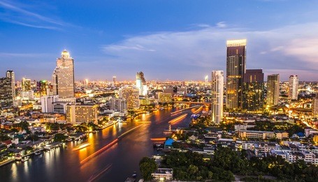 bangkok city at night time, hotel and resident area in the capital of thailand