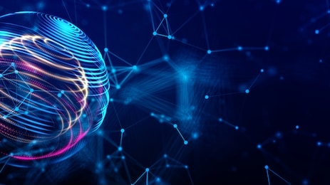 digital light world cyber space 3d rendering background, neon colorful global world in cyber space, future energy power technology and internet connection concept