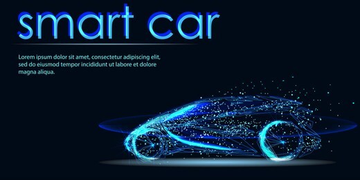 abstract image of a smart or intelligentcar in the form of a starry sky or space, consisting of points, lines, and shapes in the form of planets, stars and the universe. futuristic automotive 