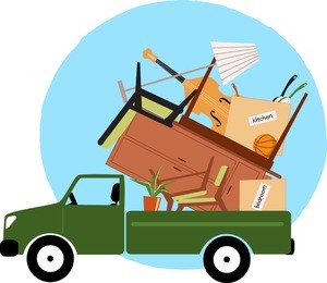 pickup truck loaded with furniture, vector illustration