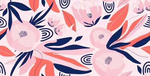 modern exotic flowers illustration pattern. creative collage contemporary floral pattern. fashionable template for design