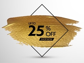 sale banner. 25% off discount. vector promo banner with gold brush stroke effect. 