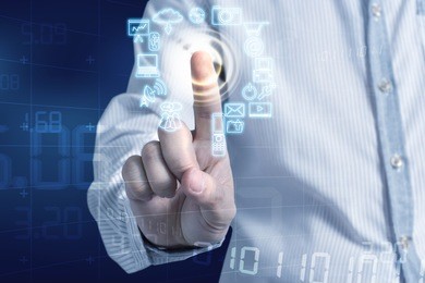 hand touching social media concept touch screen