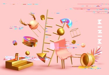 chaos abstract background with 3d objects. realistic geometric shapes. design mess. backdrop with geometric elements and levitation effect. graphic digital glitch