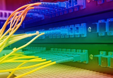 server room routers and fiber optical cables