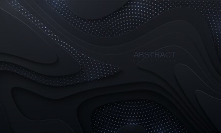 black paper cut background. abstract realistic papercut decoration with wavy layers and silver glitters. 3d topography relief. vector topographic illustration. cover layout template.