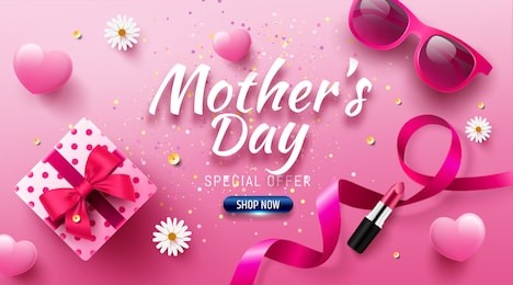 happy mother's day sale poster or banner with love gift box and sweet heart.happy mother's day.trendy design template for mother's day and love concept.vector illustration eps10
