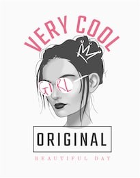 typography slogan with b/w girl in sunglasses illustration. girl graphic for fashion print