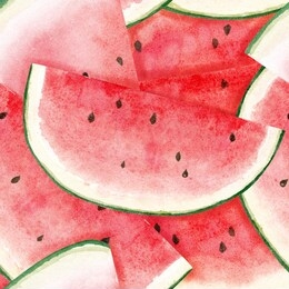 seamless watermelons pattern. watercolor background with fresh watermelon slices. 