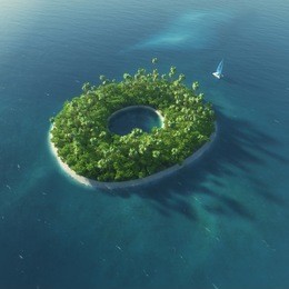 island alphabet. paradise tropical island in the form of letter o
