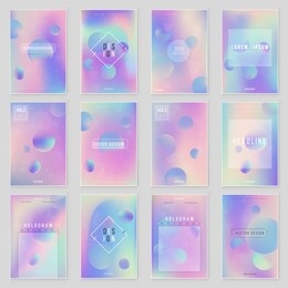furistic modern holographic cover set. 90s, 80s retro style. 