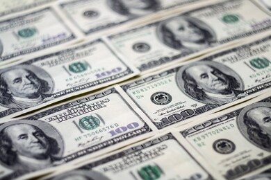 closeup american dollars banknotes background. us dollars pattern. 100 dollars, mr. franklin