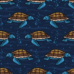 cute sea turtle cartoon seamless vector pattern. hand drawn endangered ocean life tile. all over print for animal conservation blog, nautical graphic, world turtle day.