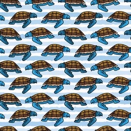 cute sea turtle stripe cartoon seamless vector pattern. hand drawn endangered ocean life tile. all over print for animal conservation blog, nautical graphic, world turtle day.