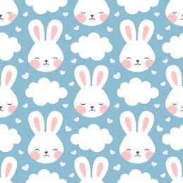 rabbit and cloud seamless pattern background, scandinavian happy bunny with cloud, star for baby. cartoon rabbit vector illustration for kids nordic background