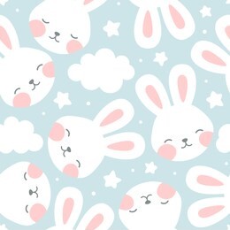 rabbit and cloud seamless pattern background, scandinavian happy bunny with cloud, star for baby. cartoon rabbit vector illustration for kids nordic background