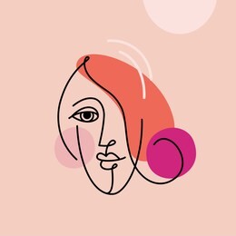 vector illustration in minimal linear style - minimalistic female portrait - abstract modern t-shirt print  - beauty and fashion concept