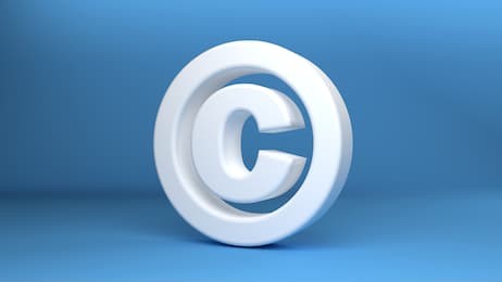 copyright symbol in white on blue background 3d illustration