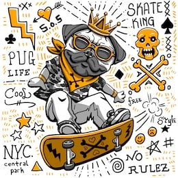 funny skater dog character illustration vector doodles punk style fashion tee print graphic design 