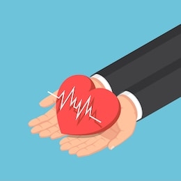 flat 3d isometric businessman hand holding red heart with electrocardiography ecg or ekg line. cardiology or health insurance concept.