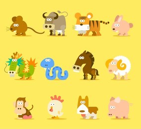 chinese zodiac icon set