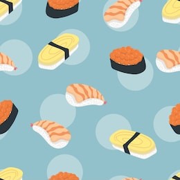sushi cartoon seamless pattern background.