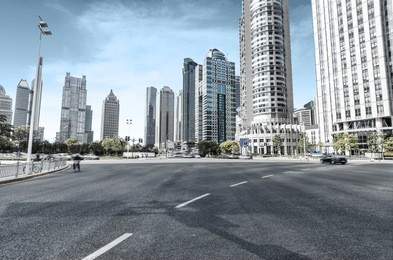 the century avenue of street scene in shanghai lujiazui,china.