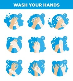 hands washing icons for  hygiene infographics template
