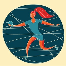 female rocket sport. the girl plays table tennis. women ping pong team. sportswoman in modern flat design in retro colors.