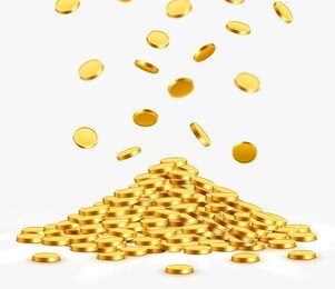 falling coins, falling money, flying gold coins, golden rain. jackpot or success concept. modern background. vector illustration