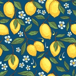 tropical seamless pattern with yellow lemons. fruit seamless pattern, tile design, vector illustration ?an be used for desktop wallpaper for a wall hanging or poster, pattern fills, surface textures