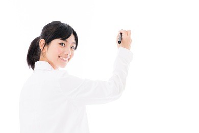 young asian woman wearing white coat on white background