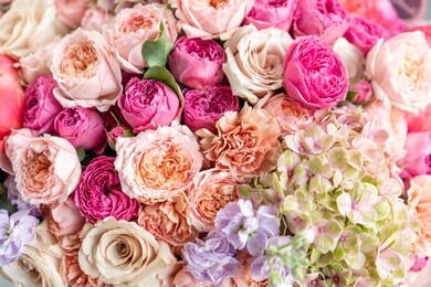 close-up large beautiful bouquet of mixed flowers. flower background and wallpaper. floral shop concept . beautiful fresh cut bouquet. flowers delivery