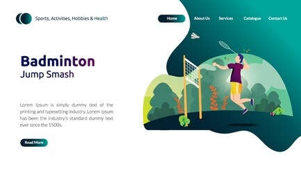 illustration for landing page - man smash shuttlecock when playing badminton