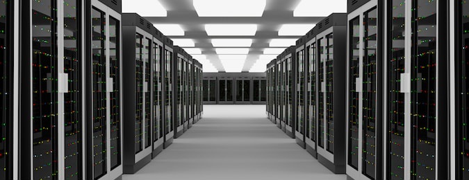 server racks in server room cloud data center. datacenter hardware cluster. 3d render. backup, hosting, mainframe, farm and computer rack with storage information. 3d rendering. 3d illustration