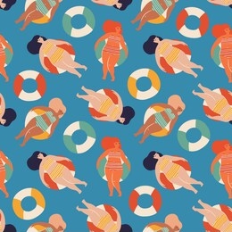 summer joy seamless pattern in vector. girls relaxing in the swimming pool illustration