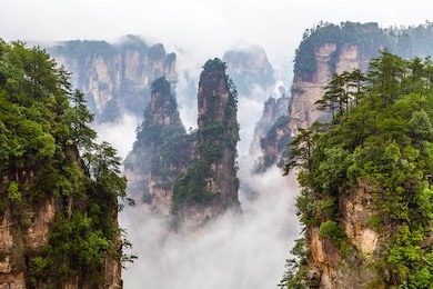 zhangjiajie national park in china hunan province covered with clouds