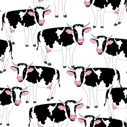 seamless repeat pattern with black and white hand-drawn cows