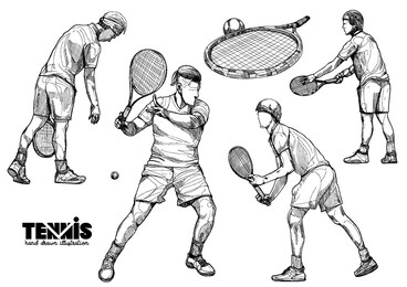 set of tennis player vector illustration. hand drawn style.