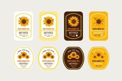 set of templates label for sunflower oil. print on white, brown and yellow background