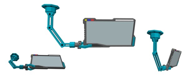 robotic arm with futuristic monitor. isolated on white background. 3d vector illustration. different viewes.