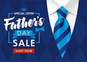 father's day sale promotion poster or banner with striped blue tie and men's sweater. promotion and shopping template for fathers day. vector illustration 