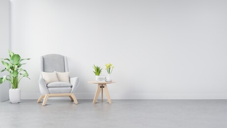 the interior has a armchair on empty white wall background,3d rendering